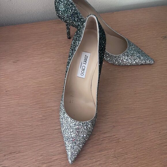 Jimmy Choo size 41 SILVER GREEN OMBRE Glitter Pumps - Picture 8 of 8